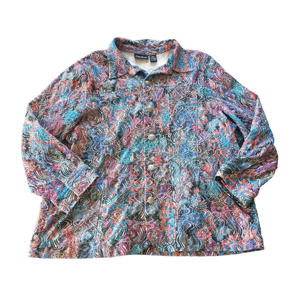 Maggie Barnes Long Sleeve Jacket Women 1X 18/20 Embroidered Colorful Pockets